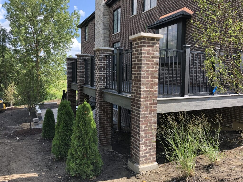 orland park il composite deck with brick columbs