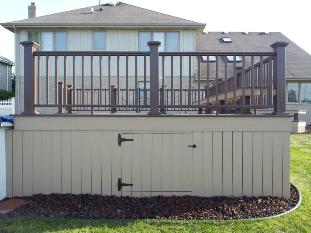 Pool deck design with storage area