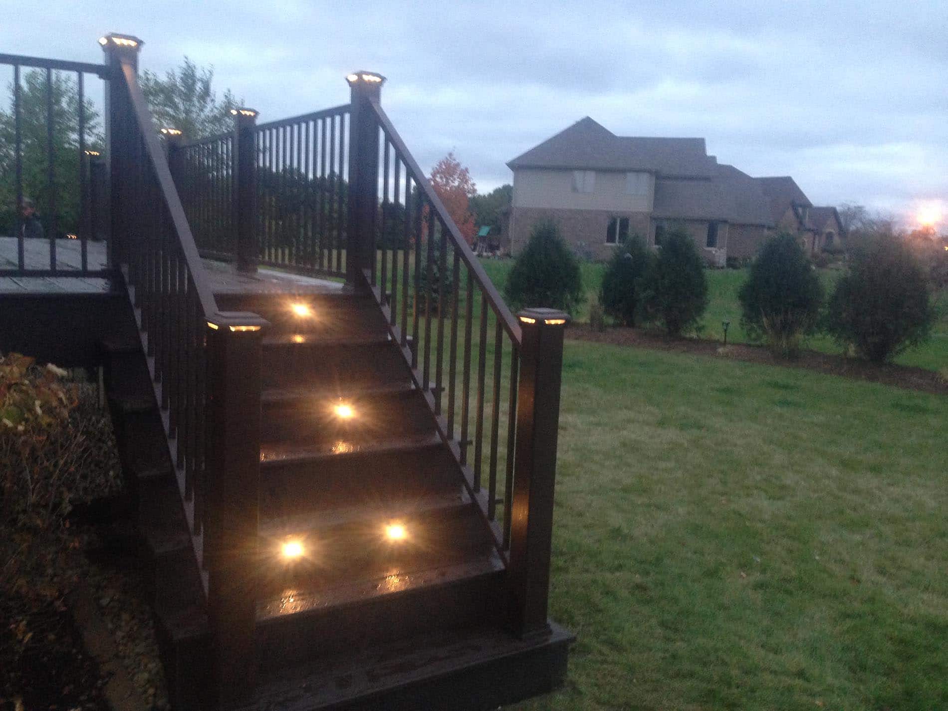 lighting installation in deck stairs