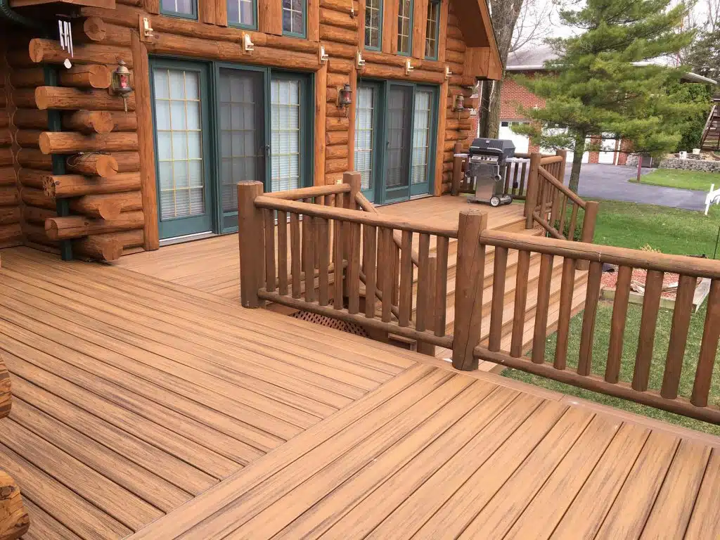 6 Above-Ground Pool Deck Ideas log cabin rails 2