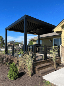 6 Above-Ground Pool Deck Ideas modern aluminum pergola