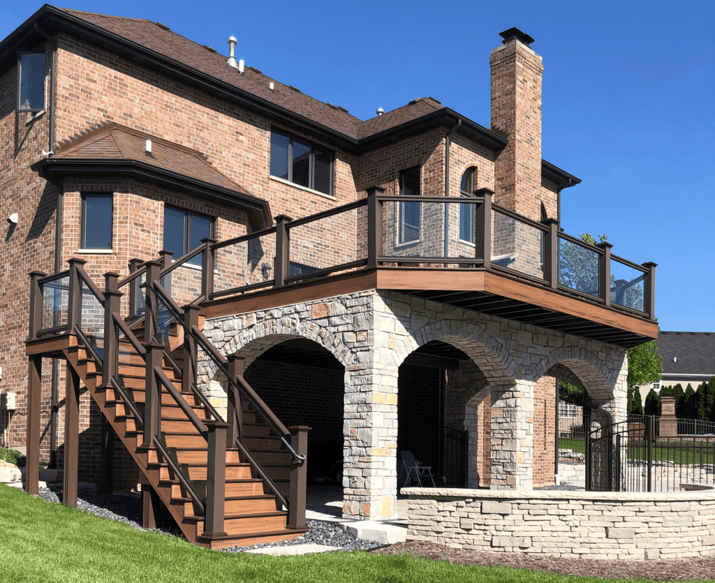 second story composite deck with glass railings